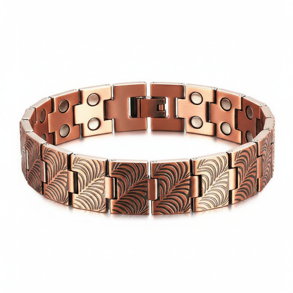 Herenarmband van massief koper met dubbele rij, volledig magnetisch